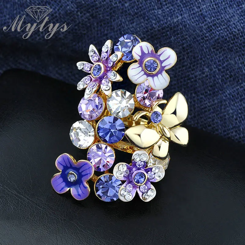 Mytys очаровательные фиолетовые кольца с кристаллами в виде цветка GP женские
