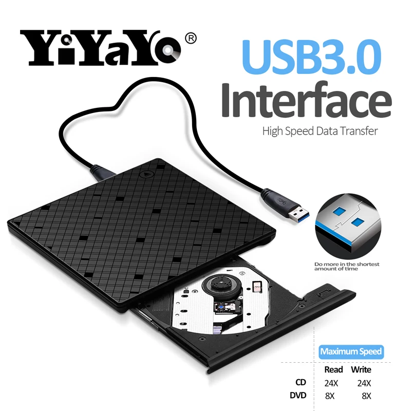 YiYaYo Новый USB 3 0 ромб дизайн Портативный высокоскоростной DVD +/ RW ГОРЕЛКА сенсорное