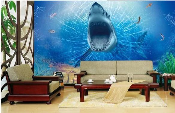 Пользовательские фото обои 3d настенные фрески обои 3 d Большие белые акулы ТВ установка стены террора обои для гостиной