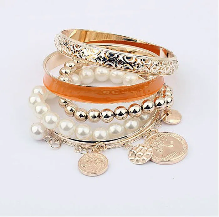 6 Pcs/Set Korean Fashion New Style Girls Multilayer Exquisite Coin Tassels Pearl Hollow Bracelet Elegant Bracelets Sets Gifts | Украшения и