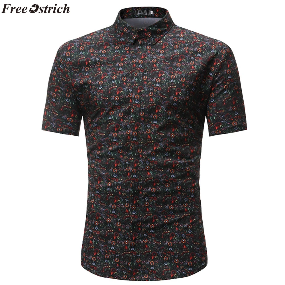 FREE OSTRICH Retro Floral Printed Man Casual Shirts Fashion Classic Men Dress Shirt Breathable Men's Long Sleeve Brand Clothing | Мужская