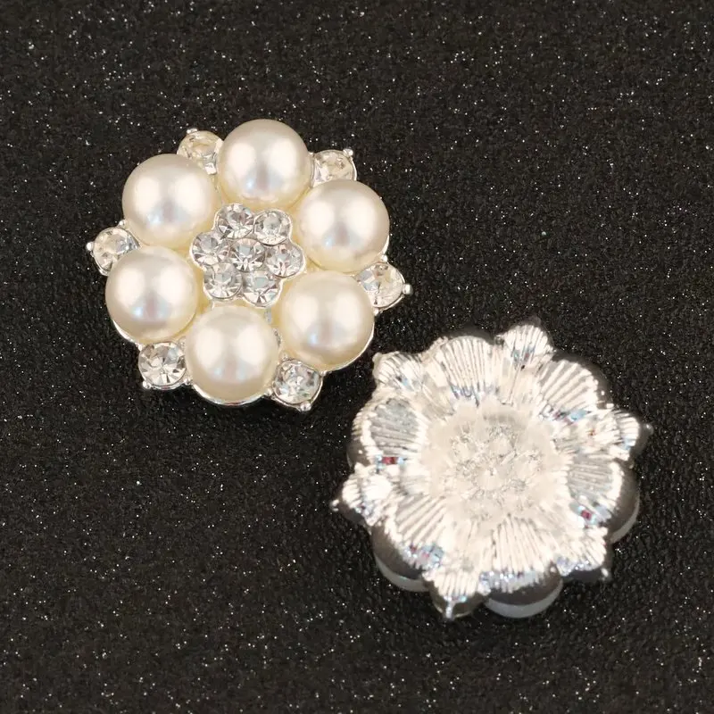 Плоской задней цинкового сплава Пуговицы декоративный цветок Жемчуг Металл со