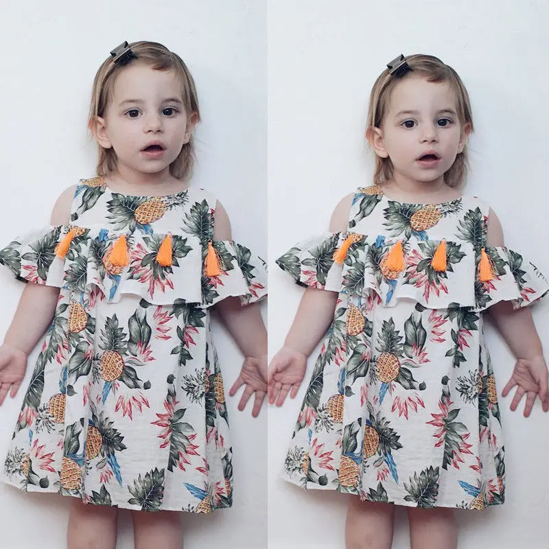 2018 Brand New Toddler Infant Child Kids Baby Off Shouder Dress Ruffled Outfits Kid Girl Pineapple Clothes Party Mini 1-6T | Детская