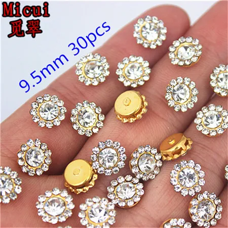 9.5mm 30pcs Micui золото/серебристый цветок пришить на стекло AB Кристаллы Стразы Свадебная Аппликация Швейные страз в форме когтя камни для рукоделия MC272 - Цвет: 9.5mm 30pcs