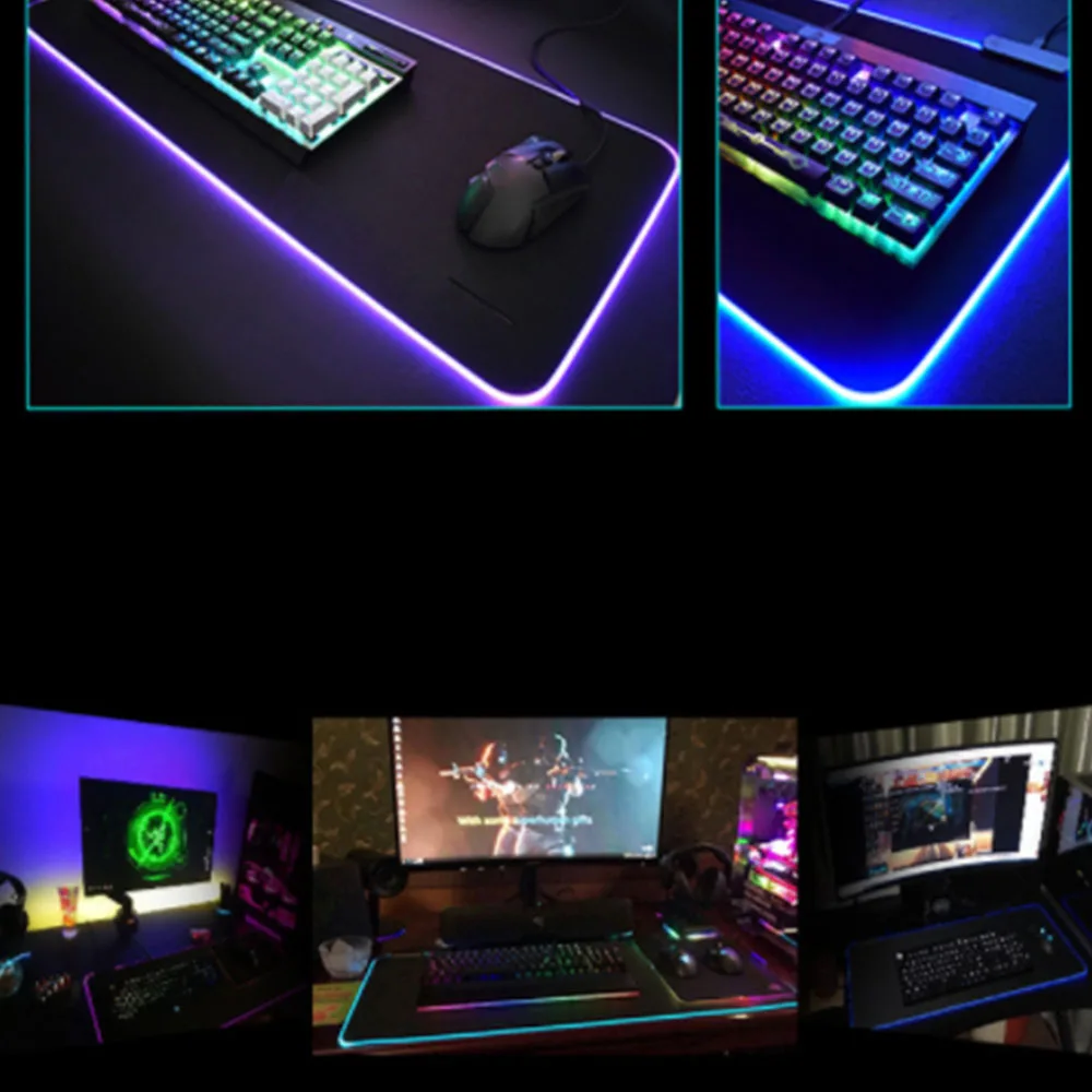1pcs RGB Large Glowing LED Extended Mousepad Non-Slip Rubber Base Computer Keyboard Pad Mat Soft Gaming Mouse | Компьютеры и офис
