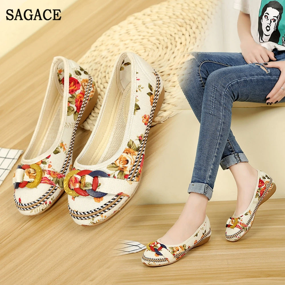 SAGACE/Женская дышащая обувь на плоской подошве с принтом в стиле ретро