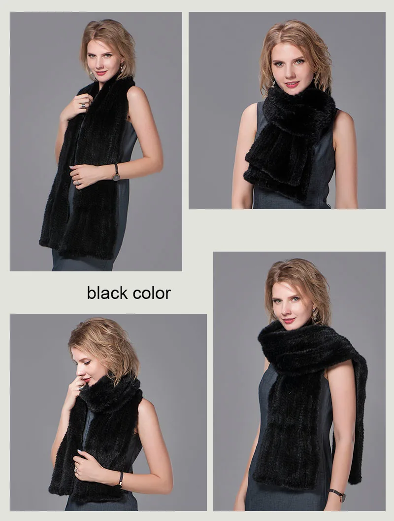 Ms.MinShu Natural Mink Fur Scarf Hand Knitted Long Mink Fur Scarf Woman Winter Scarf Wrap Genuine Mink Fur Shawl Female