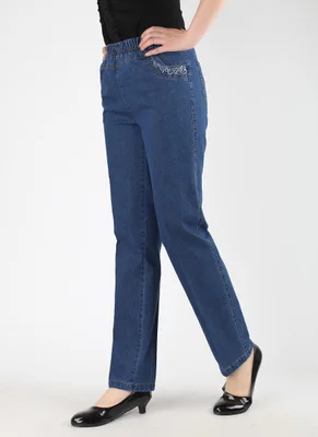 Denim blue thin Джинсы для мамы темно-синего цвета размера плюс, эластичные джинсы, новые весенние корейские повседневные Прямые узкие джинсы с вышивкой, женские штаны среднего возраста JD1 - Цвет: Denim blue thin