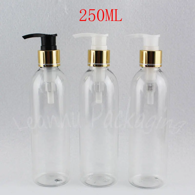 

250ML Transparent Round Shoulder Plastic Bottle , 250CC Lotion / Shampoo Packaging Bottle , Makeup Sub-bottling ( 26 PC/Lot )