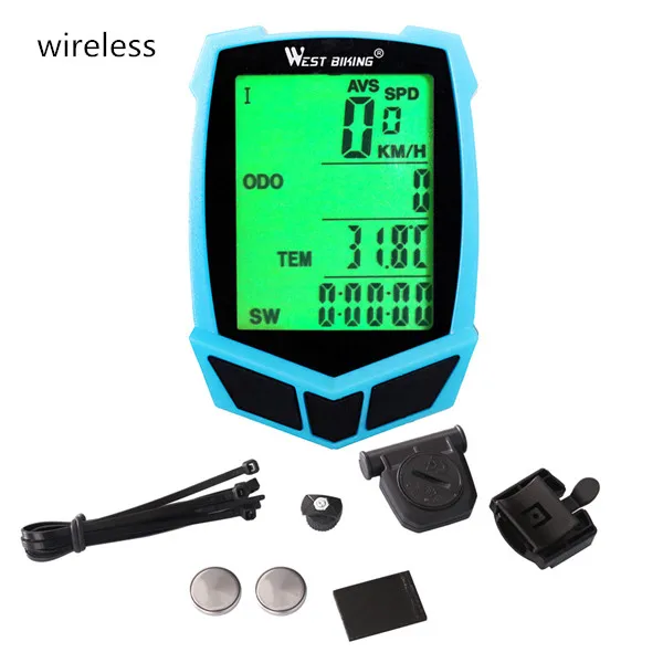 Black Blue wireless West Biking Велоспорт велосипед подсветка компьютер 20 функций MTB велосипедный спидометр, одометр проводной беспроводной секундомер для велосипеда компьютер - Цвет: Black Blue wireless