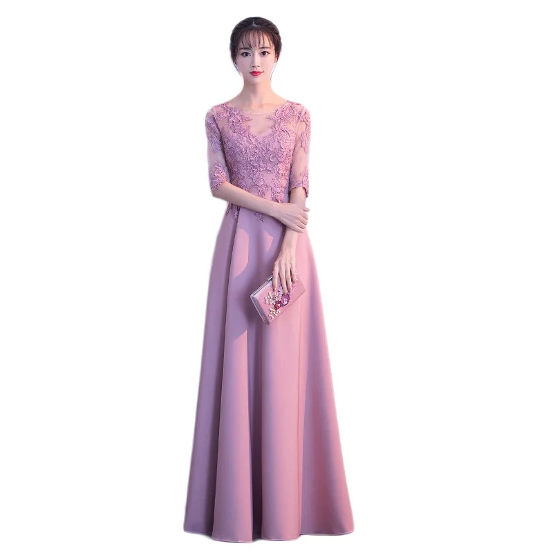 Новинка весны 2019 модное вечернее платье с круглым вырезом и коротким рукавом в