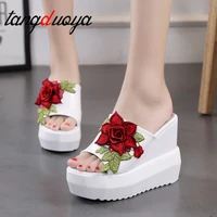 women sandals summer embroidery flower leisure shoes women platform wedges fish mouth gladiator sandals thick bottom slippers