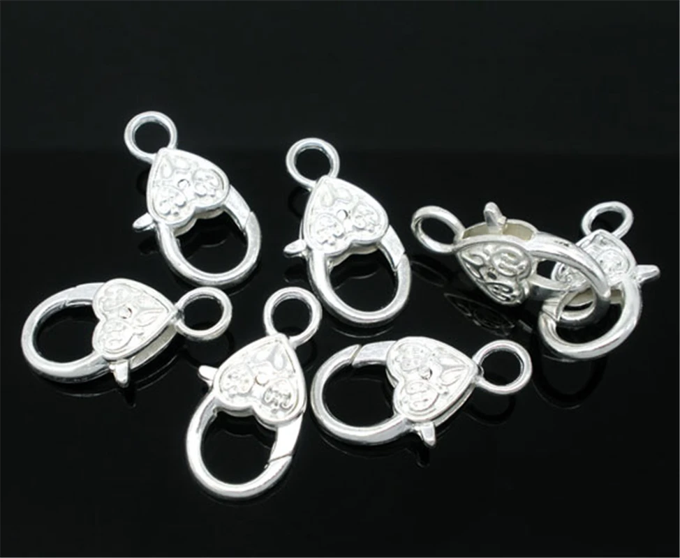 DoreenBeads 10 сердечко серебряного цвета Форма карабины 25x13 мм(B06358), для изготовления украшений своими руками