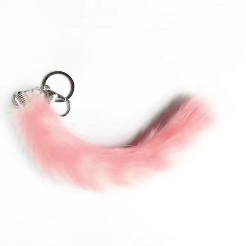 Pink White Новинка, брелок из искусственного меха енота с хвостом, длинные волосы, горизонтальные полосы, сумка, брелок с длинной подвеской, брелок с подвесками, меховые брелки - Цвет: Pink White