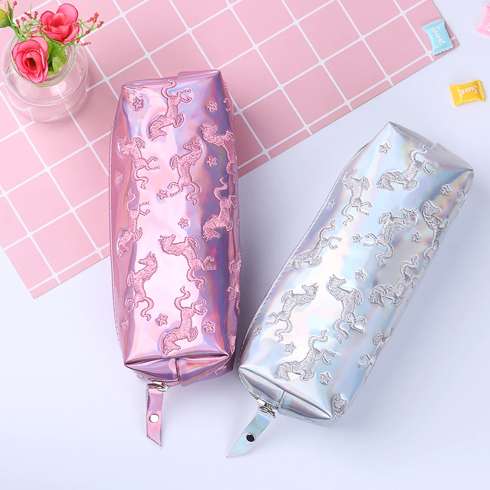 Embroidery Unicorn Pencil Case Laser Pen Bag Cosmetic Bag Stationery Makeup Pouch Coin Purse Large Capacity School Supplies
