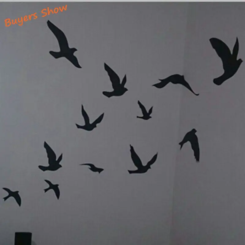 

Removable Flying Birds Wall Stickers ,12pcs of Large Size Birds Art Vinyl Decals Modern Home Decor Free Shipping