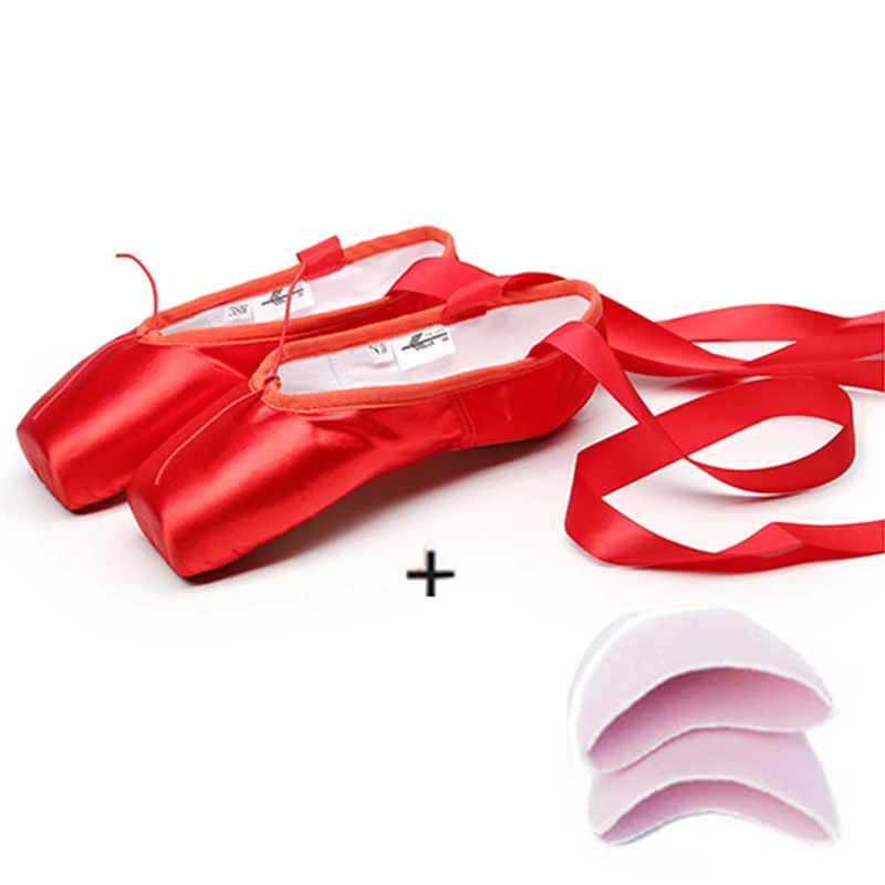 Женские парусиновые атласные пуанты для девочек с лентой и гелевым носком