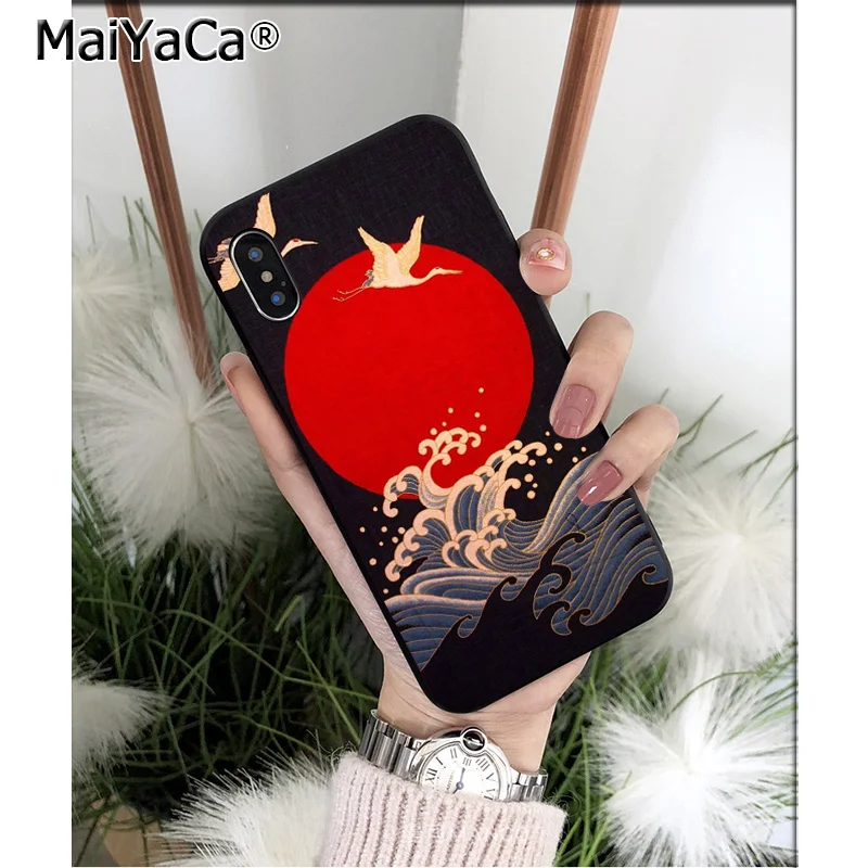 Мягкий силиконовый чехол для телефона MaiYaCa Japanese Art Fuji Mountain Wave из ТПУ iPhone 8 7 6 6S Plus X XS