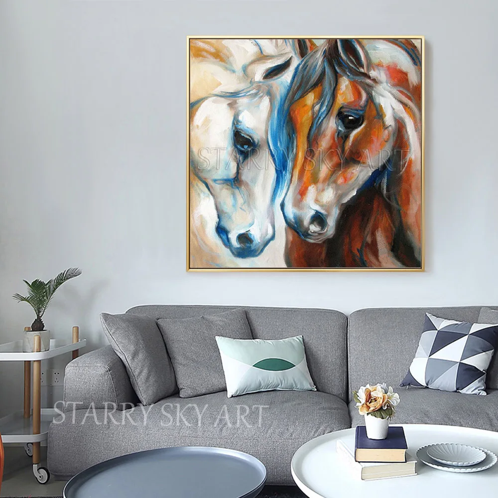 Hot Selling Fine Art Artist Hand-painted High Quality Modern Animal Horse Oil Painting on Canvas Beautiful Indian | Дом и сад