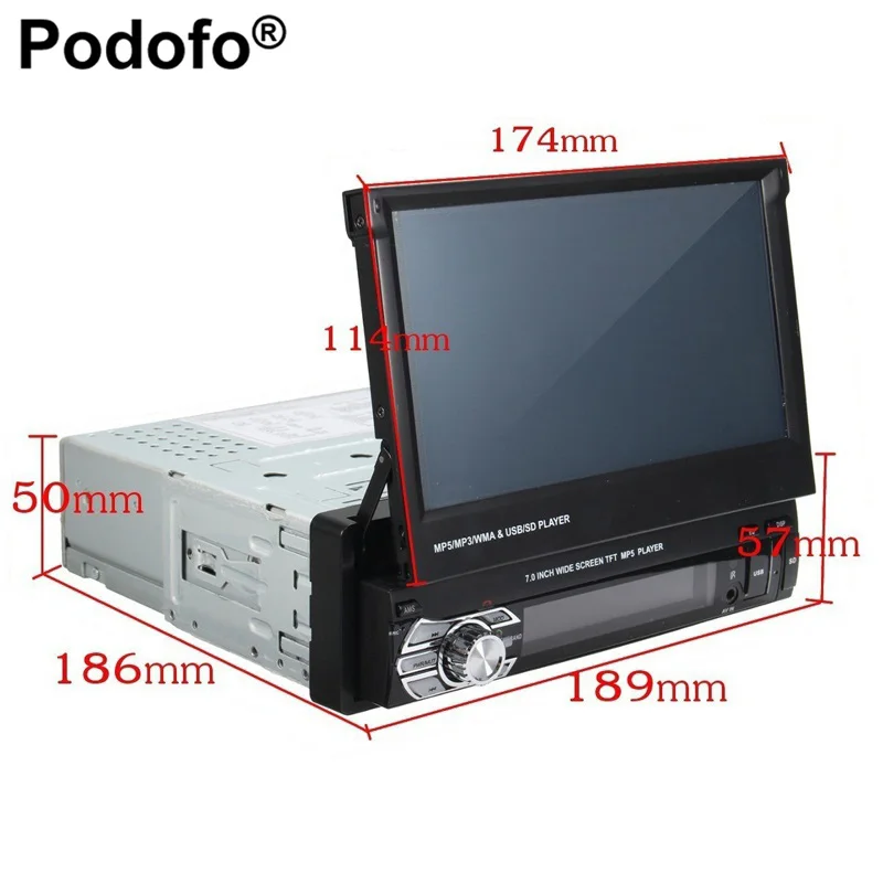 Podofo 1din, автомагнитола, авто радио, Bluetooth, стерео, 7 дюймов, HD, Автомобильный плеер, в тире, стерео, FM, MP5, с камерой заднего вида
