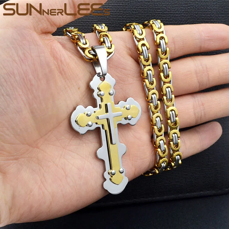SUNNERLEES Подвеска из нержавеющей стали с крестом Иисуса Христа ожерелье