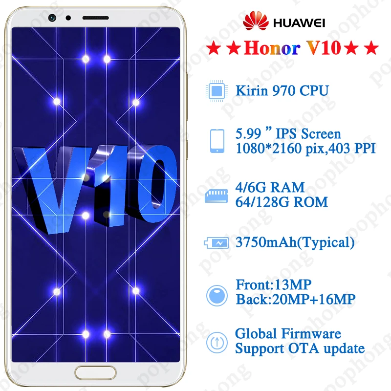 HONOR View 10 Смартфон Honor V10 6 ГБ 64/128 5 99 дюйма Восьмиядерный процессор Kirin 970 Android 8 0 NFC