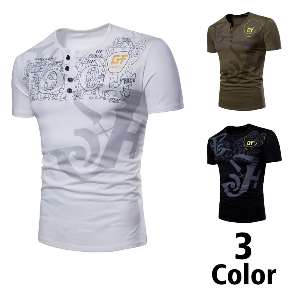 

Nice Summer Short Sleeve T Shirt Men Letter Printing Men O-neck Cotton Slim Fit Male Fashion Casual Button Top Clothing