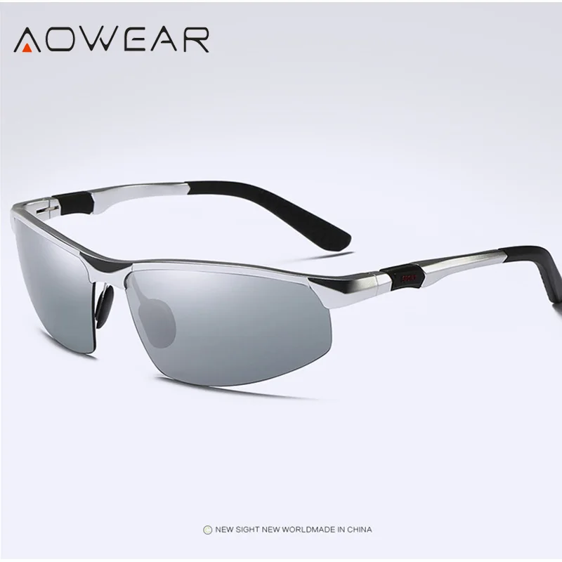 AOWEAR брендовые дизайнерские солнцезащитные очки без оправы, мужские спортивные солнцезащитные очки из алюминиево-магниевого сплава, мужские очки для вождения на открытом воздухе - Цвет линз: C6 Silver