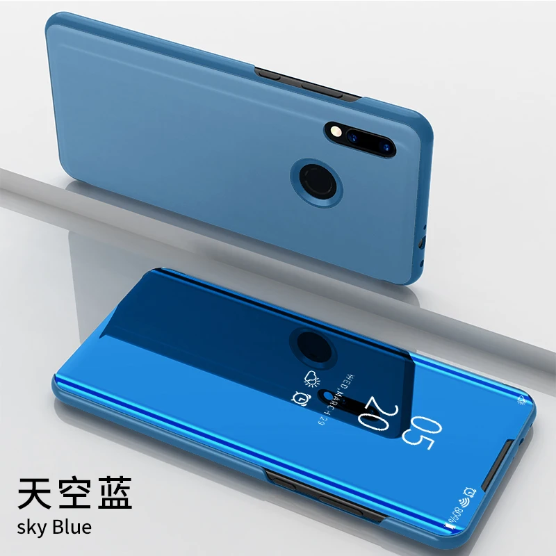 Чехол для OPPO Realme 3 зеркальное окошко с держателем роскошный кожаный чехол