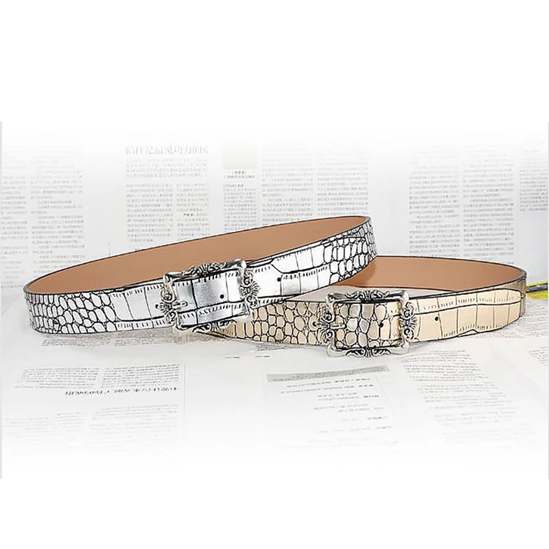 Женский ремень из натуральной воловьей кожи винтажный с пряжкой цвет золотистый