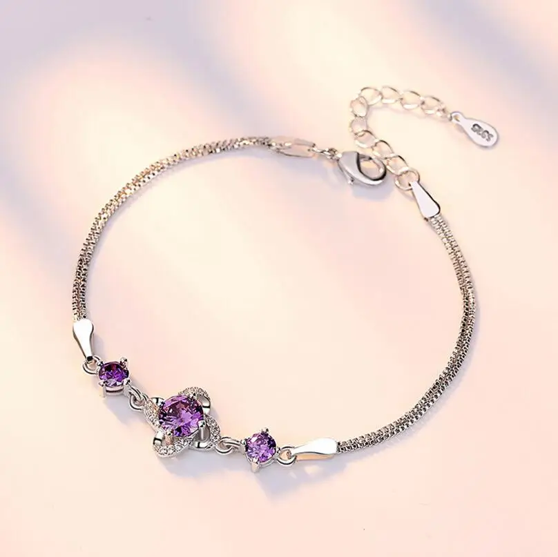 ANENJERY 925 пробы Серебряные Ювелирные наборы для женщин Forever Love Твист Цветок Циркон ожерелье+ серьги+ кольцо Свадебные ювелирные изделия