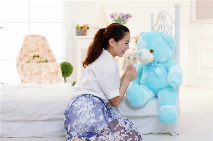 Kawaii Bear светодиодный светильник-подушка, плюшевая игрушка, милый плюшевый медведь, светильник-подушка, подарки для девочек, рождественские подарки 50 см
