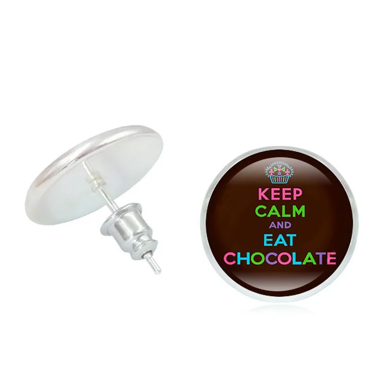 Женские серебряные серьги-гвоздики XUSHUI XJ в виде кабошона из шоколадного стекла