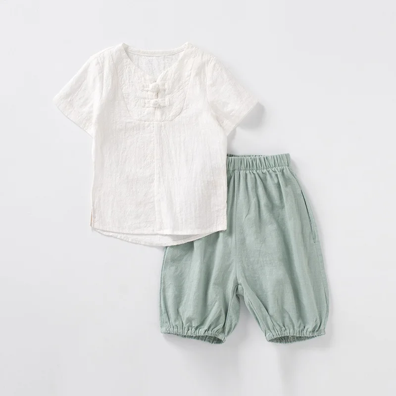 Рубашка и шорты для мальчиков из хлопка льна|Комплекты одежды девочек| |