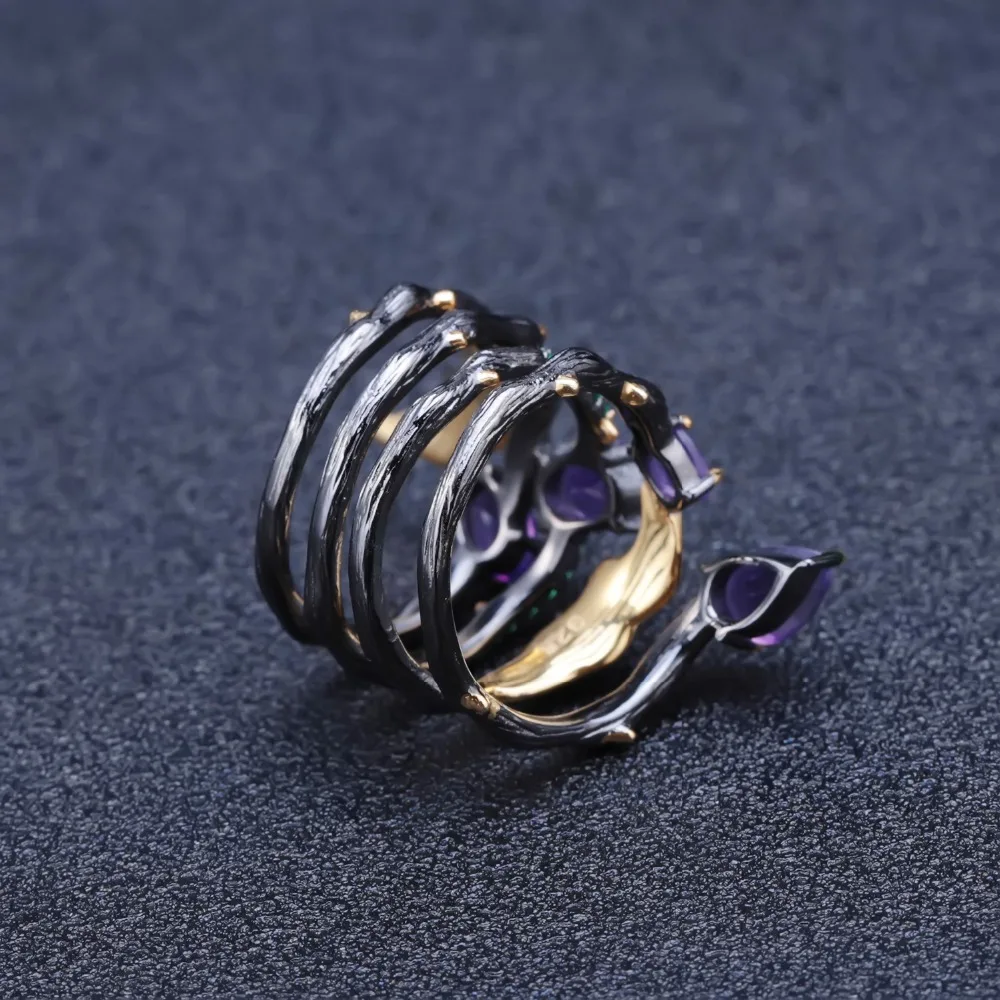 GEM'S балетные 925 пробы серебряные винтажные кольца 2.26Ct натуральный аметист драгоценный камень кольцо для женщин вечерние ювелирные изделия