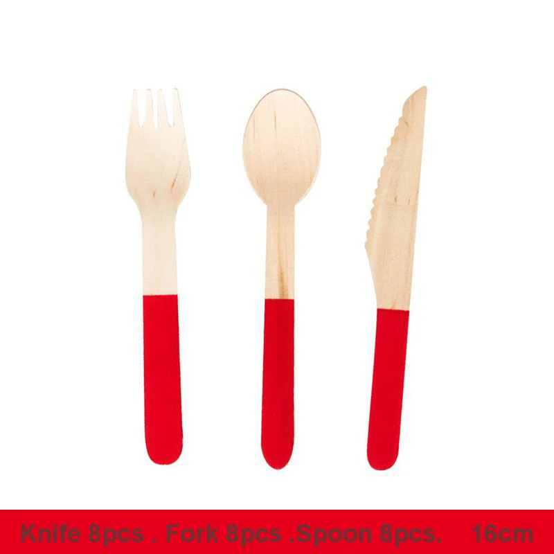 a set 24pcs red 24 шт./компл. Одноразовые деревянные столовые приборы вилки ножи и ложки из натурального дерева столовые приборы для пикника Экологичные Портативный дорожный костюм - Цвет: a set 24pcs red