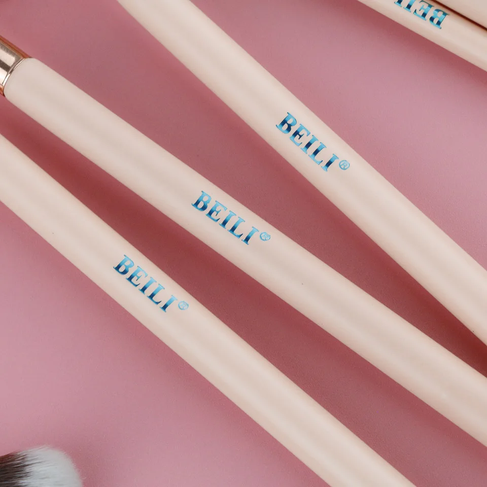 BEILI, розовый цвет, 12 шт., розовый цвет, золотой цвет, натуральная козья шерсть, Премиум основа, тени для век, румяна, пудра, хайлайтер, консилер, набор кистей для макияжа