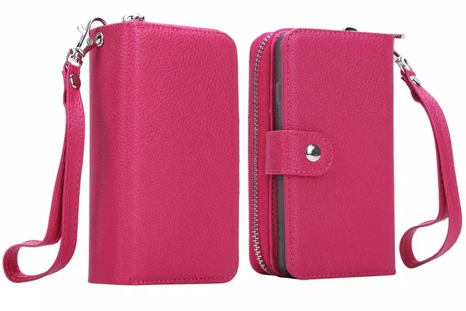 HOT PINK LAN чехол бумажник чехол для iPhone 7 Чехол кожаный чехол-книжка с разъемная застежка-молния кошелек чехол для iPhone 6/6 s/7/8 PLUS/X/XR/XS MAX/5S/SE - Цвет: HOT PINK