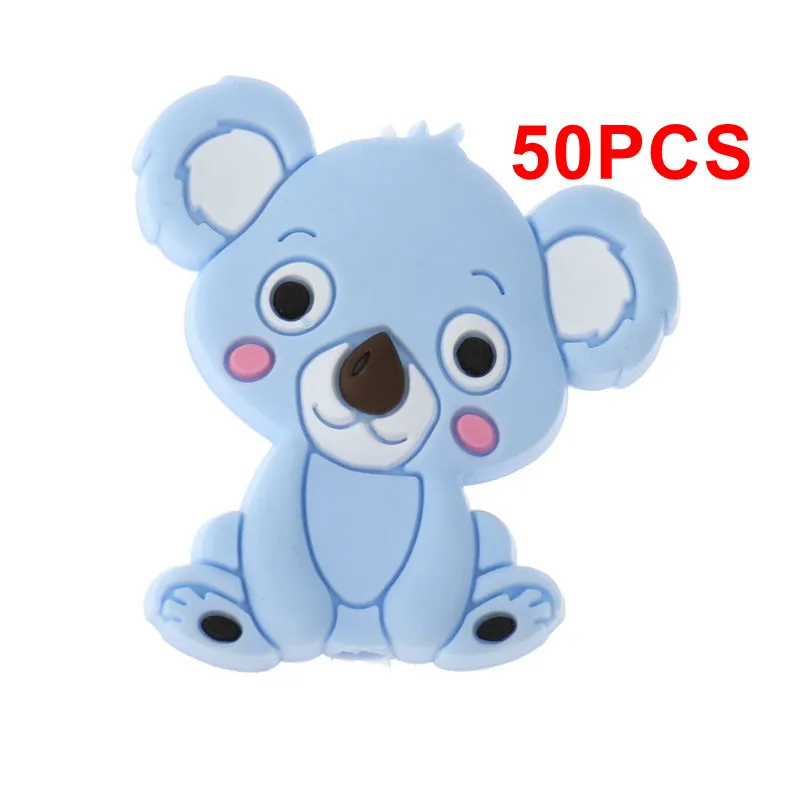 04 Pastel Blue 50 шт. Милые Силиконовые Детские Прорезыватели для зубов коала, мини-животные, Bpa бесплатно, для детей, прорезыватели, ожерелье, Аксессуары для младенцев, цепочка для соски, сделай сам - Цвет: 04 Pastel Blue