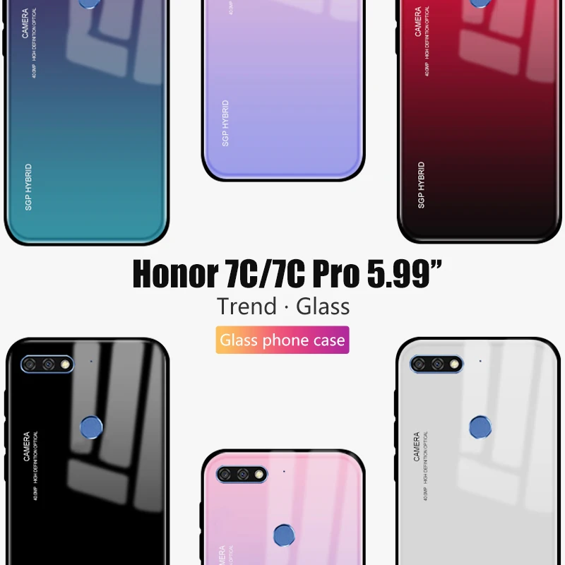 Градиентный чехол из закаленного стекла для Honor 7C, чехлы для Huawei Honor 7X 7A 7C Pro X7 C7 A7 Pro 7 A C X 7Apro 7 cpro, защитный чехол