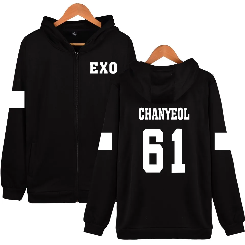 Black Г. 2D Kpop EXO на молнии с капюшоном для женщин/мужчин k-pops осенне-зимнее пальто Модная уличная одежда толстовки Повседневная одежда 4XL - Цвет: Black
