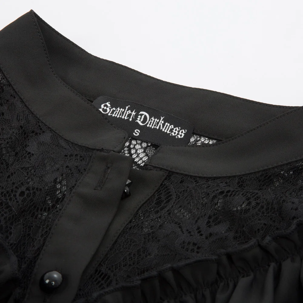 gothic shirt Women vintage blouses spring fall ladies Renaissance Long Sleeve Stand Collar Ruffle Decorated Shirt clubwear Tops