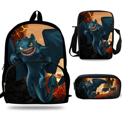 7j0008 16 дюймов Mochila Как приручить рюкзак с принтом Дракона Для детей подростков школьный рюкзак для девочек мальчиков школьные сумки 3 комплекта - Цвет: 7j0008