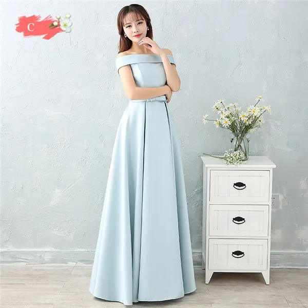 Light Blue C Style Элегантное Длинное платье подружки невесты es светильник синий вырез лодочкой, для подружки невесты, платье с открытыми плечами платья для Свадебная вечеринка mingli Tengda - Цвет: Light Blue C Style