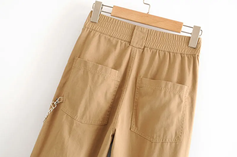 Увядшие брюки карго для женщин с цепочкой high street хаки Твердые pantalones mujer pantalon femme шаровары брюки для женщин