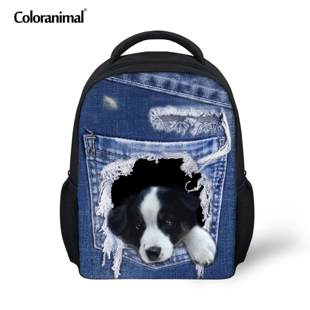 

Повседневные детские маленькие школьные ранцы Coloranima из денима с животным принтом для милых домашних животных, школьные сумки через плечо ...