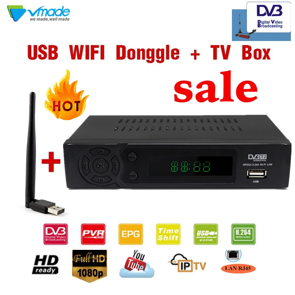 Vmade DVB T2 8939+ wifi донгл HD ТВ приставка DVB-T2 в наземном приемнике ТВ приставка ТВ-тюнер с RJ45 сетевой интерфейс телеприставки
