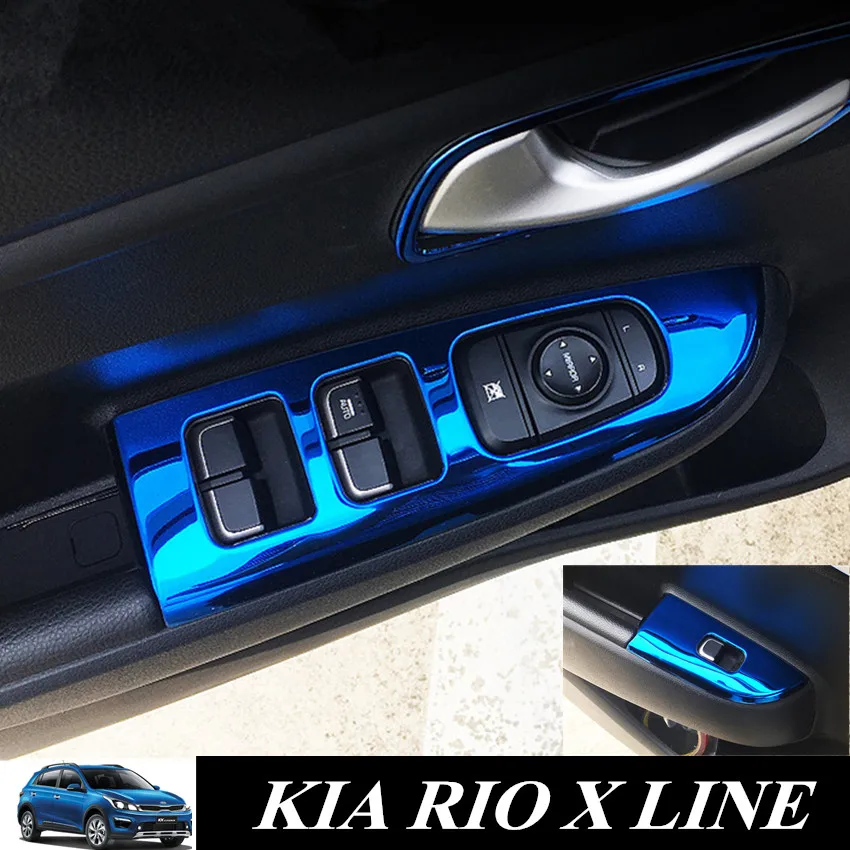 

NEW RIO X LINE Window Switch Control Panel Trim Stainless Steel Door Window Switch Control Panel Cover for KIA RIO X LINE 2018+
