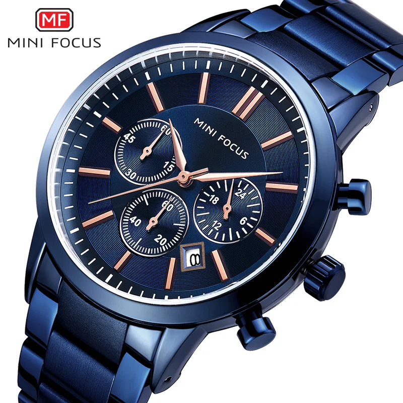MINIFOCUS Лидирующий бренд роскошные кварцевые наручные часы для мужчин синие