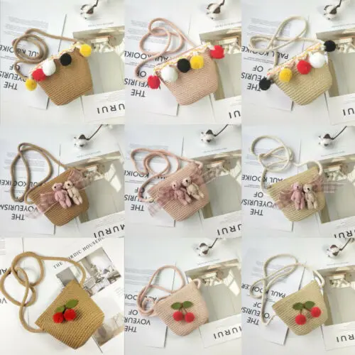 Милая Детская сумка на плечо модная соломенная плетеная вишневая ручной работы